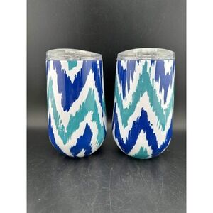 Member's Mark Insulated Wine Tumbler Set 2pk Blue Teal Ikat Chevron G02 (14)